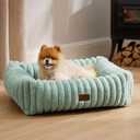 Bedsure Washable Dog Bed for Medium Dogs - Cute Furry Puppy Beds, Rectangle Orthopedic Corduroy Fleece Pet Beds with Removable Zipper Cover, 25x21x7inches, Green