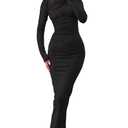 ZESICA Women's Fall 2025 Long Sleeve Bodycon Maxi Dresses Sexy Ruched Crew Neck Slim Fit Cocktail Party Dress,Black,Large. Size L.