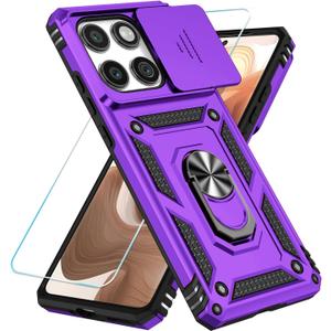 SunStory Compatible with Motorola Moto Edge 2025 Case with HD Screen Protector & Slide Camera Cover & Rotated Ring Kickstand, [Military-Grade] Phone Case for (Purple, Moto Edge 2025)