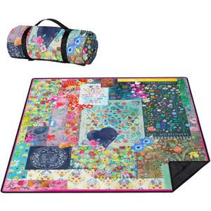 Picnic Blankets Waterproof Foldable Extra Large,80"x 80" Outdoor Beach Blanket Sandproof,3-Layer Lightweight Handy Mat Tote Picnic Camping Rugs for Outside Your Rv (Boho Vintage Floral Muticolor)