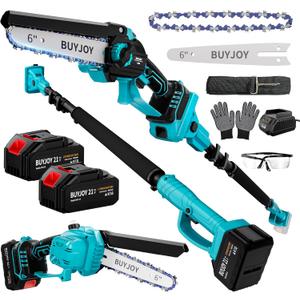 2-in-1 Electric Pole Saws for Tree Trimming, 6 Inch Mini Chainsaw Cordless with Extension Pole, 2 x 4000mAh Batteries,Battery Powered Pole Chain Saw, Tree Trimmer Limb Branch Cutter Pruner (Blue)