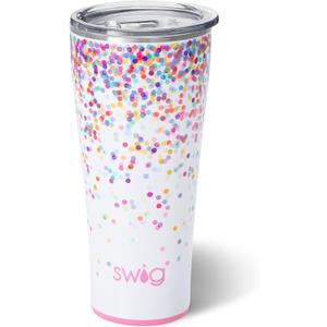 Swig Life 32oz Insulated Tumbler, Travel Coffee Tumbler with Lid, Cup Holder Friendly, Stainless Steel Travel Coffee Mug, Glitter Tumbler, Glitter Gifts (Confetti)