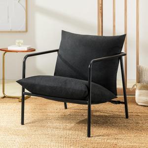 Mellow Wyn Sling Accent Chair with Arms/Casual Home Metal Framed Armchair with Plush Foam Cushions (Black)