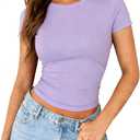 ForeFair Summer Going Out Top Women Casual Short Sleeve T Shirt Crew Neck Basic Tee (XS)