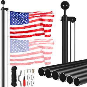 VEVOR 30 Feet Sectional Flagpole Kit, Heavy Duty Aluminum Alloy Flag Poles for Outside House in Ground, 3 Display Modes with 3x5 American Flag, Professional Accessories, Black