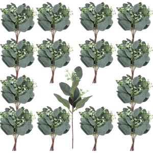 64 PCS Artificial Greenery Stems,Silver Dollar Eucalyptus Stems with 384 Eucalyptus Leaves White Seed Branches for Flower Arrangements,Wedding Bouquets