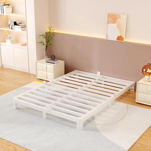 4 Inch Queen Bed Frame, White Bed Frame Queen Size with Metal Gaskets, Heavy Duty Steel Support, Baby & Pet Friendly, Round Corner Design, No Box Spring Needed, Easy Assembly, Noise Free