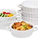 Bruntmor Ceramic Soup Bowls with Double Handles, 10 Oz Stacked Bowls for French Onion Soup, Cereal, Pot Pies, Stew, Chill, Pasta, Set of 6,Black with White Interior