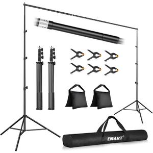 EMART 10x10FT Backdrop Stand, Photo Studio Back Drop Adjustable Stand with 6 Backdrop Clamps,2 Sandbags and Carry Bag,Heavy Duty Background Support System Kit for Photography,Parties,Wedding,Video
