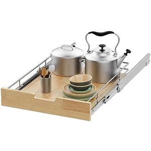Sikarou Pull Out Cabinet Organizer,Heavy-Duty Slide Out Shelf, Wood And Wire Basket, Pull Out Drawer for for Kitchen Under Sink Space, Pantry, Bathroom (20 * 21in -Wood and Wire)
