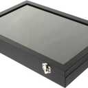 Large Portable Jewelry Organizer Box with 24 Compartments, Window Display Case with Glass Lid, Black Jewelry Storage Container for Travel and Desktop Use