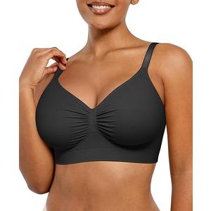 SHAPELLX Wireless Comfy Bra for Women Seamless Bra Non Padded Soft Bralette V Neck Everyday Bras with 4 Rows of Hooks.XXL
