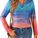 SOFIA'S CHOICE Women Ombre Long Sleeve T Shirts Women Basic Casual V Neck Shirts Blue Pink Medium