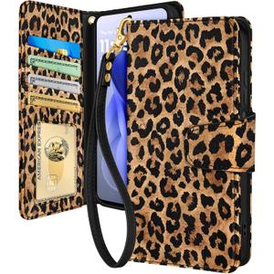 Toycamp for Moto G Power 2025/Play 2025 Wallet Case - with Wrist Strap Leather Flip Folio Phone Case with RFID Blocking 4 Card Holder for Motorola Power/Play 2025 Aesthetic for Women, Leopard Print