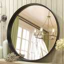 TETOTE Black Round Mirror for Bathroom, 30 Inch Matte Metal Frame Modern Circle Mirrors, Wall Mounted Entryway Decorative Farmhouse Vanity Mirror