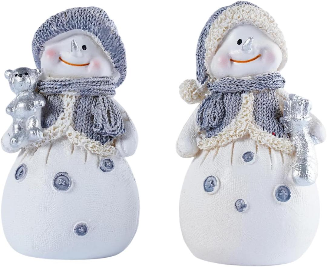 2-Piece Snowman Figurines Christmas Decorations Winter Centerpieces for Table Resin Winter Mantel Decor for Home Office Holiday Decor Indoor Christmas Table Decorations