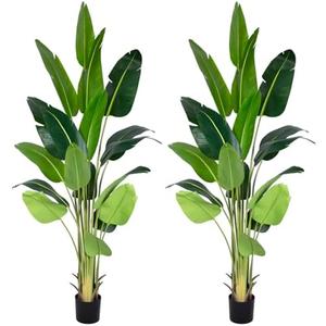 CETRD Artificial Bird of Paradise Plant 8Ft Fake Tropical Palm Tree with 18Trunks Faux Banana Leaf Trees in Pot for Home Indoor Outdoor Office Modern Decor Housewarming Gift（2Pcs）