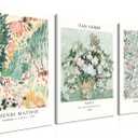 Framed Sage Green Canvas Wall Art Set of 3, Vintage Matisse Botanical Aesthetic Wall Decor Painting, Abstract Van Gogh Flower Picture Posters Prints for Bedroom Living Room Home Decor 16x24 In