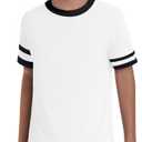 ZDC Boys Short Sleeve T Shirts 2026 Kids Summer Crewneck Color Block Tops Fashion Tees 5-14 Years White