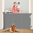 71 inch Retractable Baby Gates 42 inch Tall, Retractable Gate with Reinforced Strip Design to Prevent Crawling Through, 6 FT Retractable Dog Gate for Stairs, Doorways, Hallways, Indoor/Outdoor (Gray)