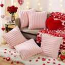 VitalCozy Throw Pillow Covers Set of 6 18x18 Decorative Neutral Couch Throw Pillow Covers Faux Fur Pillowcase Soft Velvet Farmhouse Boho Striped Decor for Bed, Sofa(Pink)