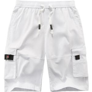 APTRO Men's Cargo Shorts Elastic Waistband Drawstring Summer Casual Cotton Big & Tall Relaxed Fit Work Shorts (3X-Large, #Pure White)