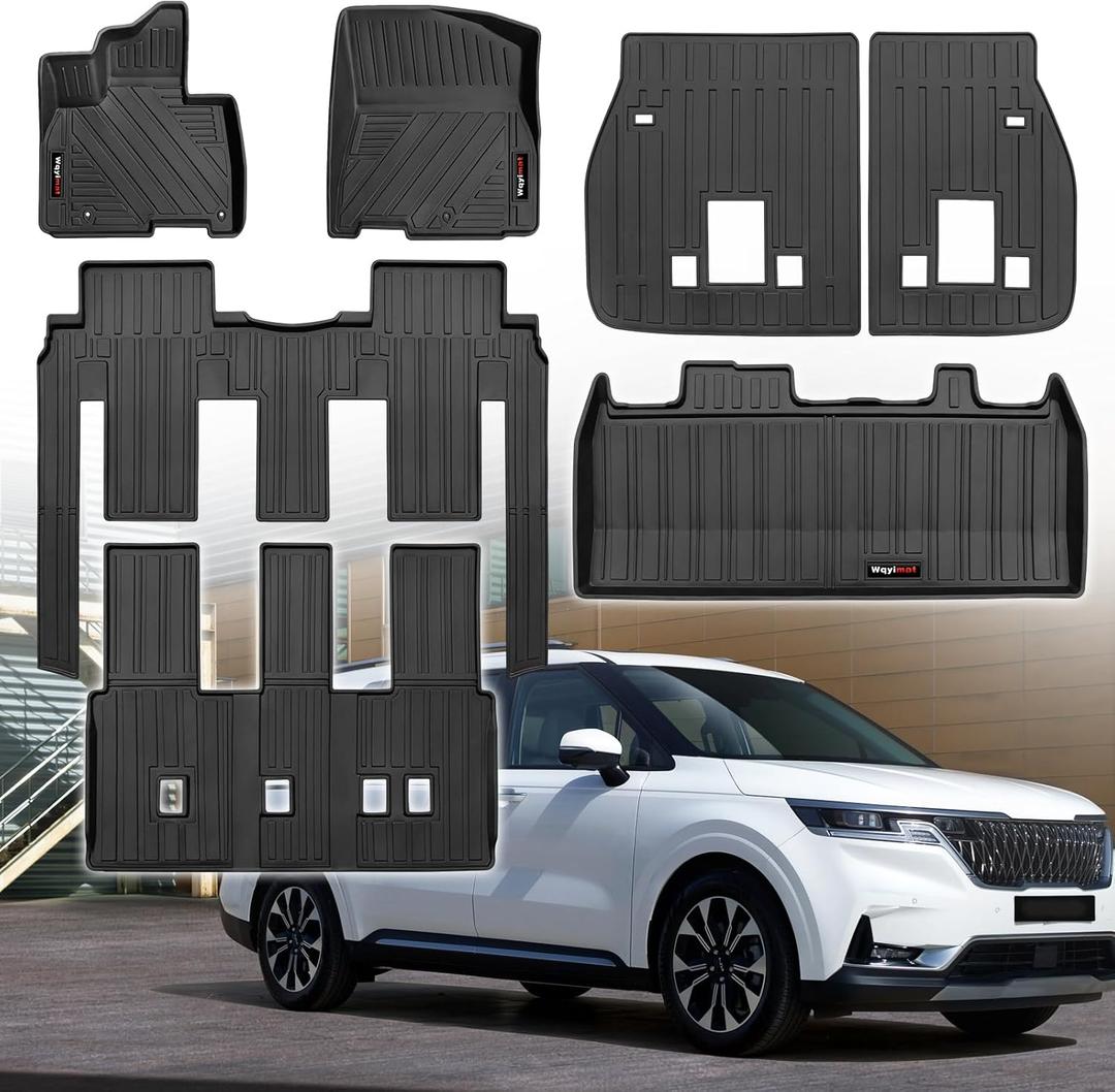 for 2022-2025 Kia Carnival 8 Seat Floor Mats 3 Row & Cargo Liner & Backrest Mat Set All Weather TPE Rubber Protection (Only Fit 8 Seats Models Fits LX seat Package, EX and SX,NOT fit Prestige Models)