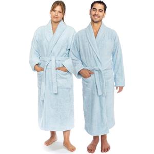 Classic Turkish Towels CTT Premium 100% Turkish Cotton Terry Cloth Bath Robe for Women & Men, Soft & Plush Long Unisex Robe (Medium, Ice Blue)