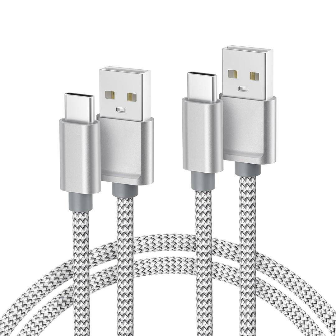 Basesailor for iPhone 17 16 Pro Max Charger Cord,USB to USB C Cable 6.6FT/2Pack,Type C Charging Power Cord for Apple 15 iPad 10 Air 4 5,Samsung Galaxy S25 S24 S23 S22 Plus Ultra,A52 A53 A54,Pixel 9 8 (Silver)