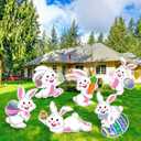 Wenqik 6 Pcs Easter Yard Signs Outdoor Large Bunnies Lawn Decor with Stakes Tumbling Bunnies Easter Outdoor Decorations Egg Hunt Signs for Outside Garden Lawn Party Spring, Assorted Sizes