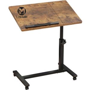 Overbed Bedside Desk Mobile Rolling Laptop Stand Tilting Overbed Table with Wheels Height Adjustable Tray Table for Laptop Bed Sofa Side Table (Rustic Brown)