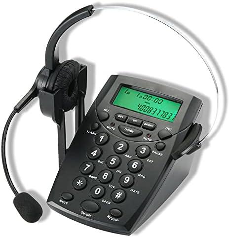 Benotek Call Center Headset Telephone with Noise Cancellation Headphone Microphone and Dialpad for House Call Center Office Home, Corded Landline Phone with Headsets, Black, 5001