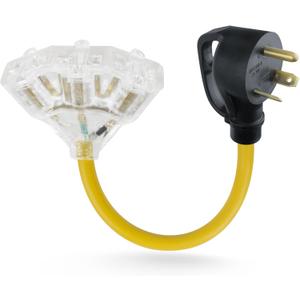 30 Amp to 110V 20 Amp RV Distribution Adapter, NEMA TT-30P Male to 3x5-15R/20R Household Outlet Female(TT5-30P to 3X 5-15R/5-20R) 30 Amp to 110V 20 Amp RV Distribution Adapter, NEMA TT-30P Male to 3x5-15R/20R Household Outlet Female(TT5-30P to 3X 5-15R/5-20R)