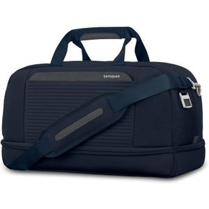 Samsonite Paralux Weekender Duffel Bag, Travel Carry-On Bag with Wide Opening, Drop-Bottom Shoe & Laundry Compartment, AirTag Holder, StackIt Strap - Business & Leisure Travel Bag (Midnight Navy)