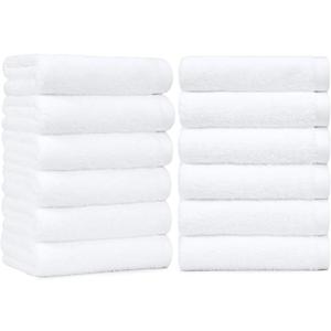 Amazon Basics Soft and Thick Cotton Hand Towels for Bath, Kitchen, Gym, 16 x 26 in, White, 12-Pack