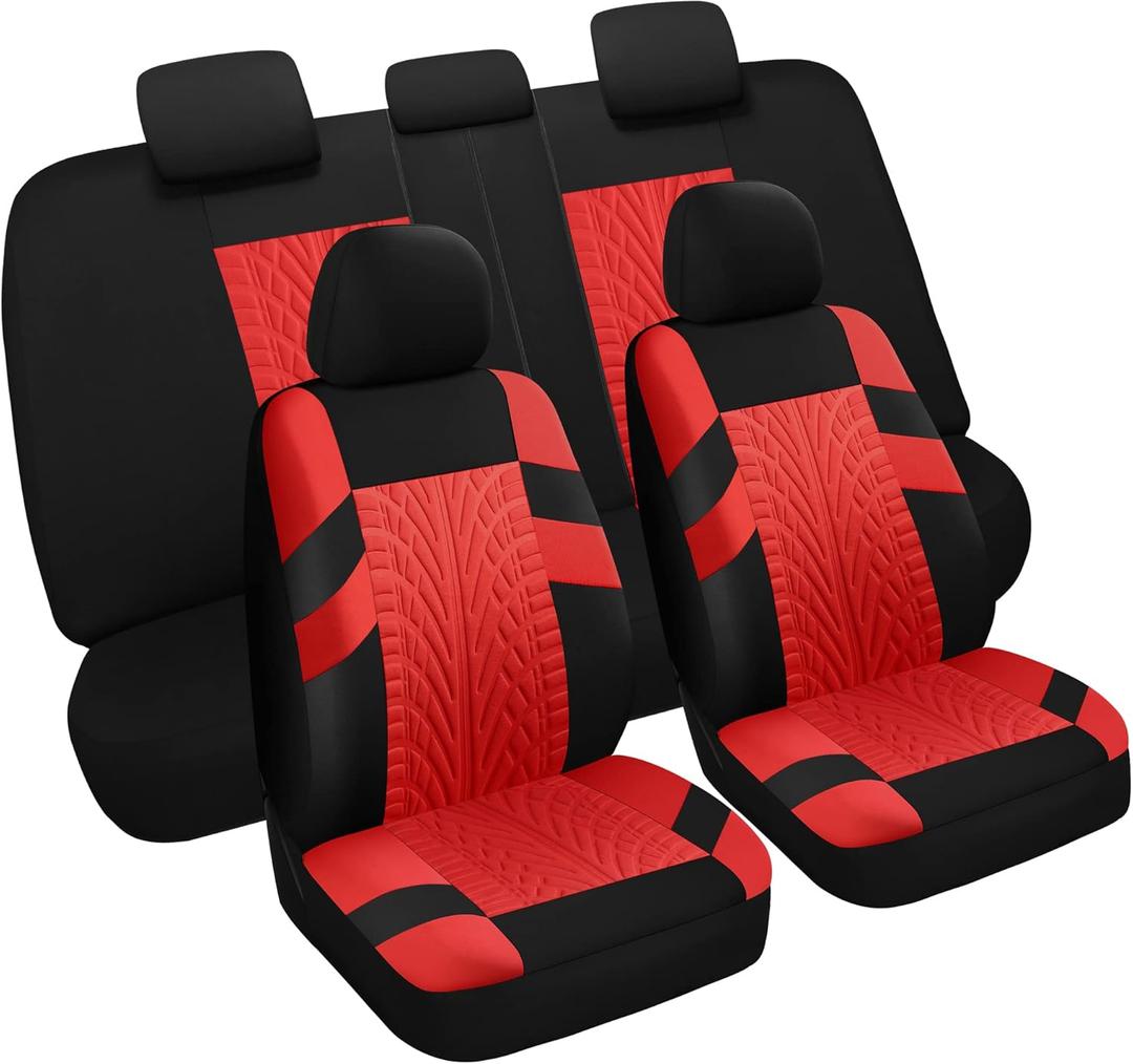 Pariitadin Car Seat Covers Full Set, Washable and Breathable Premium Cloth Automotive Vehicle Seat Cover for Car Interior, Universal Fit for Most Cars, Sedan, Truck, SUV(Black/Red)