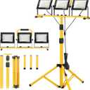 21000Lumen LED Work Lights with Stand - 3 Head Portable Work Light with 16FT Cord - IP66 Waterproof Tripod Worklights for Outdoor Indoor Job Site Workshop Garage Construction Site Lighting