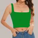 Womens Sleeveless Crop Tops Square Neck Double Layer Workout Fitness Basic Cropped Tank Top (L)