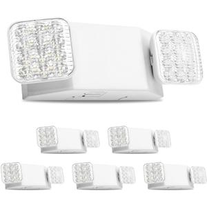 VEVOR 6 Pack Emergency Lights for Business, with Battery Backup, Commercial LED Emergency Exit Lighting Fixtures, AC 120/277V, with Two Square Head Adjustable, 90-Minute Backup, for Business, White