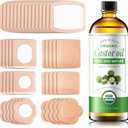 30Pcs Adhesive Castor Oil Patch with 7oz Organic Castor Oil Cold Pressed, Cotton Caster Oil Pack Wrap for Waist Back Neck Arm Belly