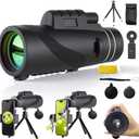 Monocular Telescope 80x100 High Powered Waterproof Monoculars for Adults with Smartphone Adapter Tripod Monocular for Wildlife Bird Watching Hunting Hiking Camping Travel, Black
