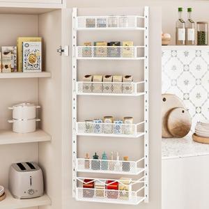 Dazioter Over the Door Pantry Organizer, 6-Tier Pantry Organization and Storage,Adjustable Hanging Spice Rack Shelves, Cabinet Door Organizer for Easy Install, Home & Kitchen Essentials, White