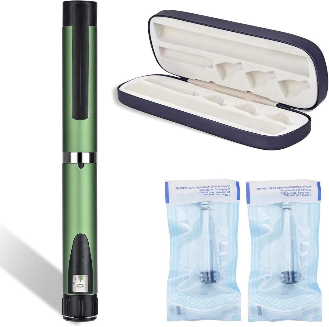 60 Unit Peptide Pen, Reusable V2 Injector Metal Pens with 2PCS 3ml Cartridges and Travel Case, Universal Compatibility, Daily Use (Green)