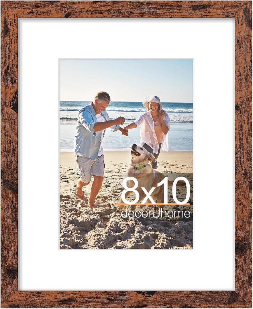 decorUhome 8x10 Picture Frame, Display Pictures 5x7 with Mat or 8x10 without Mat, Wall & Tabletop Display Photo Frame, Distressed Brown, 1 Pack