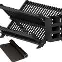 Greenual Black Bamboo Dish Drying Rack with Utensil Holder, 2 Tier Collapsible Dish Rack, Wooden Dish Racks for Kitchen Counter, Folding Drying Holder with Absorbent Dish Drying Mat