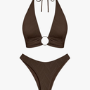 ZAFUL O Ring Halter Bikini Sets for Women High Cut Swimsuits Trendy 2 Piece Bathing Suits M
