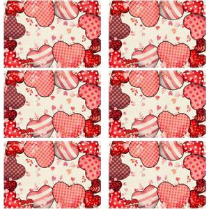 XCHI Love Hearts Valentine's Day Placemats Set of 6 Table Mats for Party Home Kitchen Dining Table Decorations 12x18 Inch