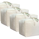Soft Large Canvas Storage Bags with Zipper and Clear Window, Cotton Linen Storage Organizer for Pillows, Quilt, Blankets and Comforter, 80L, 4 Pack, Beige
