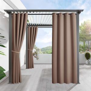 RYB HOME Outdoor Curtains for Patio Waterproof Block Sunlight Thermal Insulated Privacy Assured Thick Outside Curtains for Porch, Gazebo, Pergola, W52 x L84, Mocha, 1 Panel
