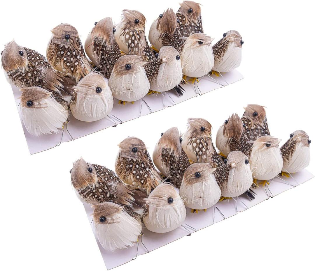 Warmtree 24 Pcs Artificial Simulation Birds Feather Mini Bird Decorative Fake Birds for Christmas Tree Craft Home Ornaments Garden Wedding Decoration (Set B)